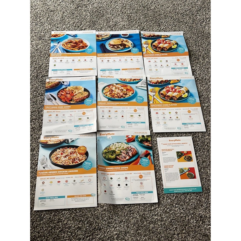 Everyplate Recipe Cards 8 Cards Plus Bonus Sheet Cookbook